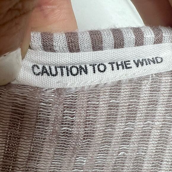 CAUTION TO THE WIND Striped Wide Leg Belted Jumpsuit Ankle Length Beige Size M - Picture 7 of 8